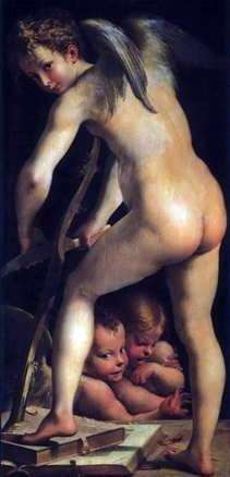Описание картины Амур, строгающий лук   Франческо Пармиджанино