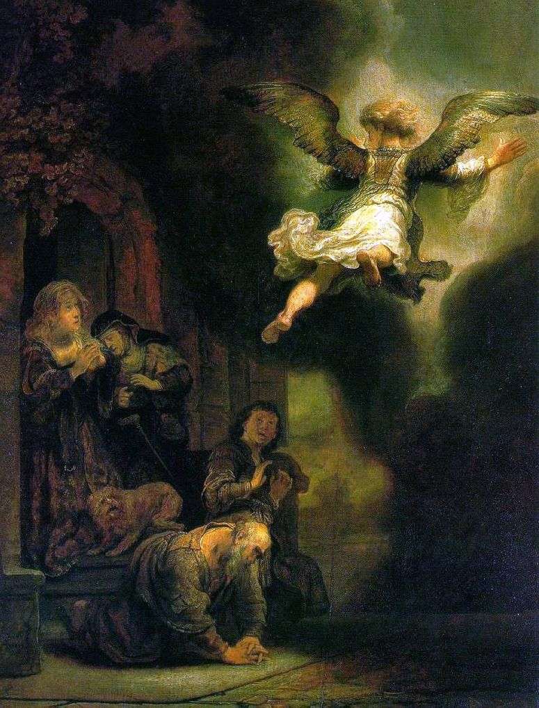Описание картины Архангел Рафаил, покидающий семейство Товии   Рембрандт Харменс Ван Рейн