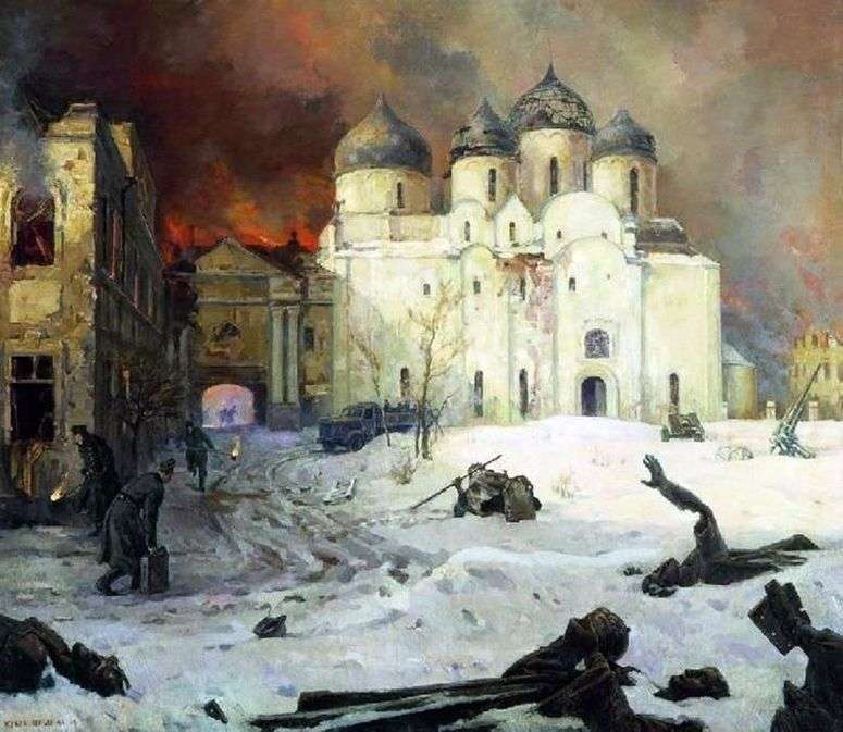 Описание картины Бегство фашистов из Новгорода   Кукрыниксы
