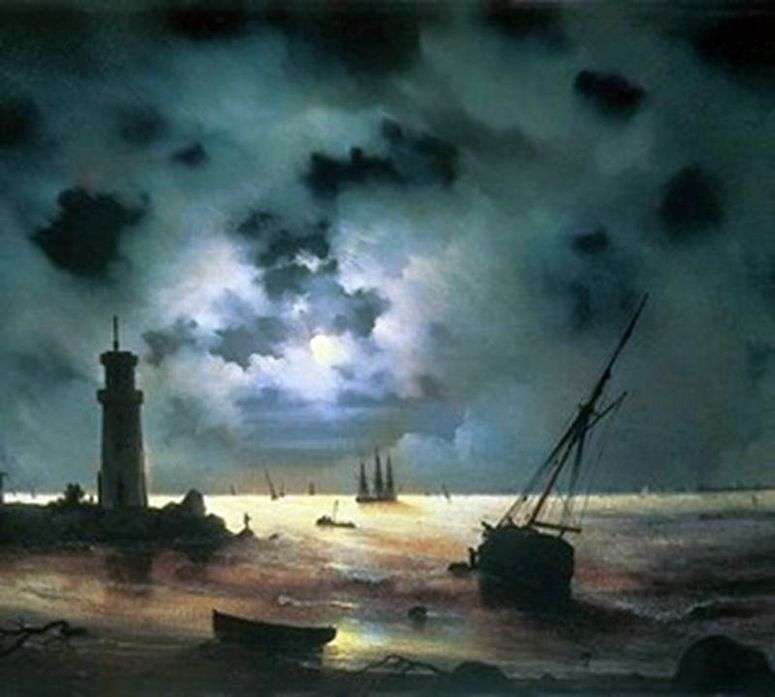 Описание картины Берег моря ночью. У маяка   Иван Айвазовский