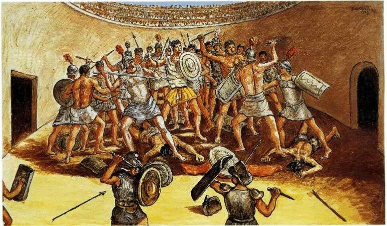 Описание картины Битва гладиаторов на арене   Джорджо де Кирико