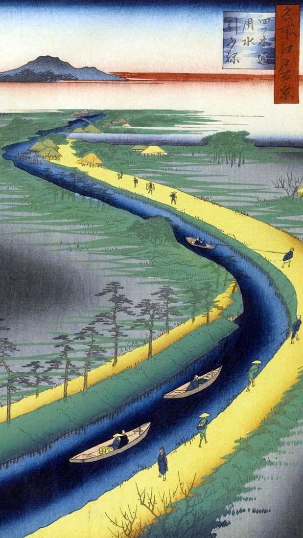 Описание картины Буксирные лодки на канале Ецуги дори   Утагава Хиросигэ