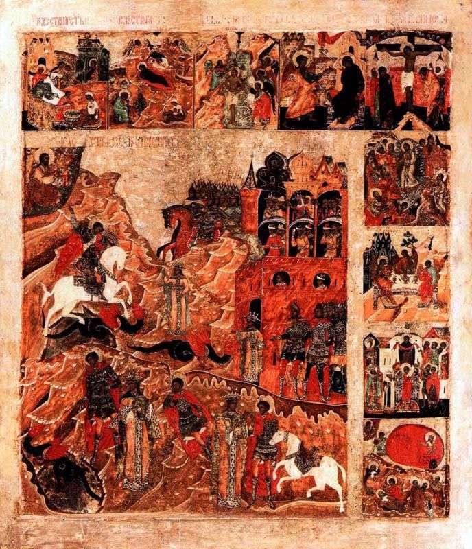 Описание картины Чудо святого Георгия о змие, с 9 клеймами праздников
