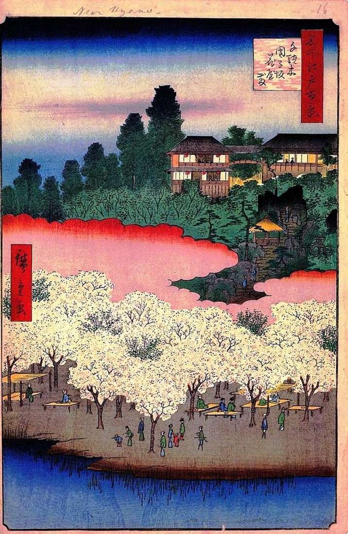 Описание картины Цветочный павильон на склоне Дангодзака в Сэндаги