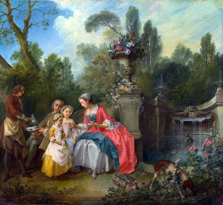 Описание картины Дама и кавалер с двумя девочками в саду   Никола Ланкре