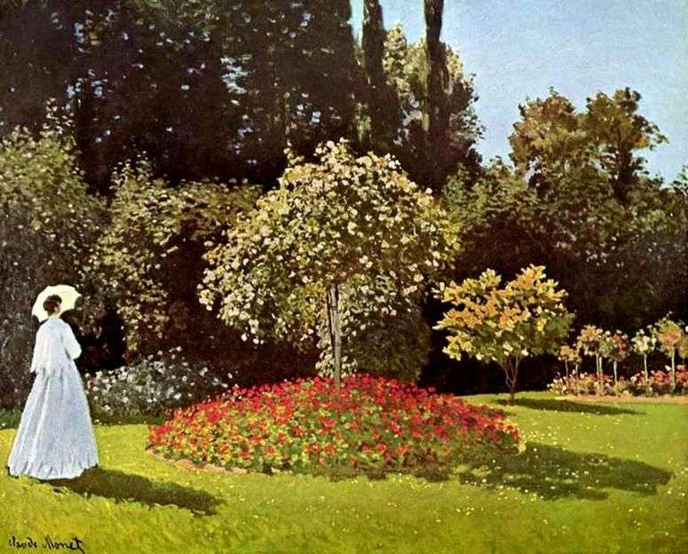 Описание картины Дама в саду Сент Адресс (Жанна Маргарита Лекадр в саду)   Клод Моне