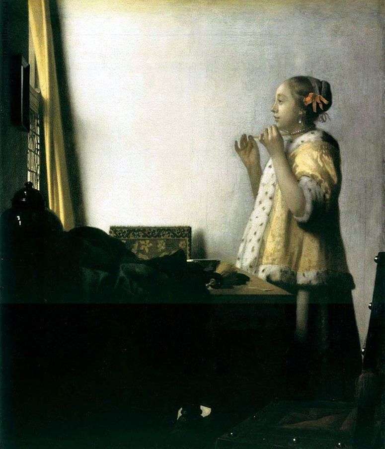 Описание картины Девушка, примеряющая ожерелье   Ян Вермеер