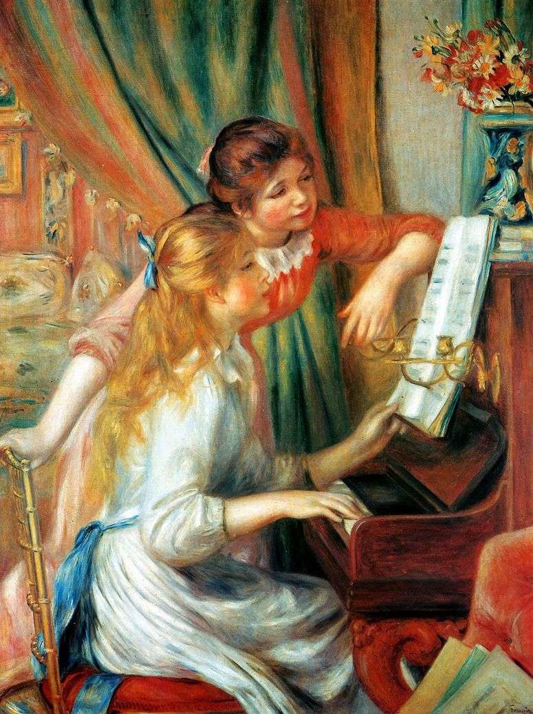 Описание картины Девушки за фортепьяно (Девушки у пианино)   Пьер Огюст Ренуар