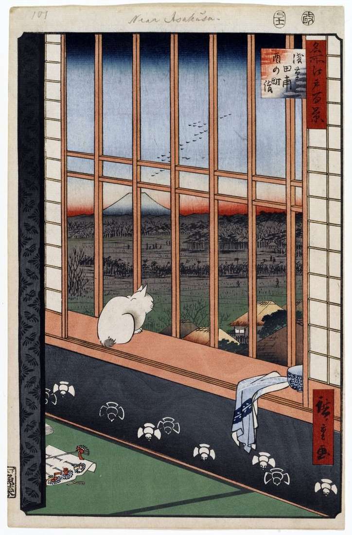 Описание картины Фестиваль Ториномати на рисовых полях Асакуса   Утагава Хиросигэ
