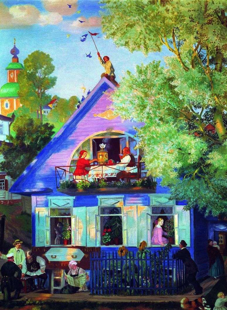 Описание картины Голубой домик   Борис Кустодиев