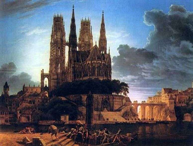 Описание картины Готический собор на берегу   Карл Фридрих Шинкель