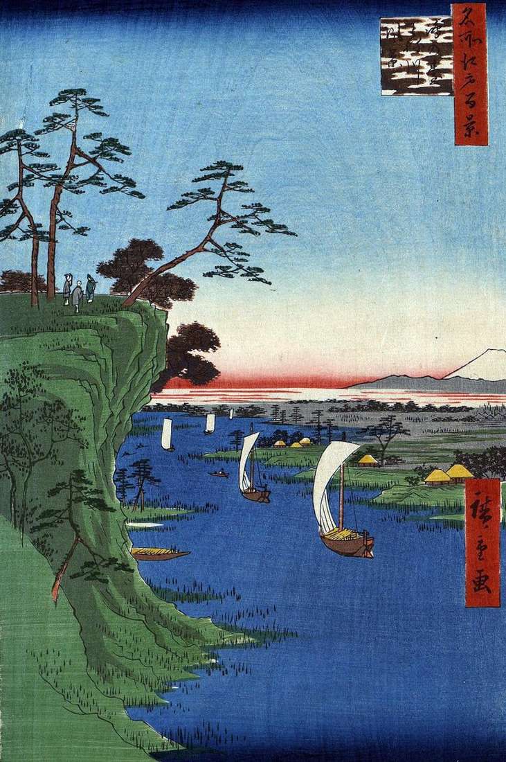 Описание картины Холм Конодай, река Тонэгава   Утагава Хиросигэ