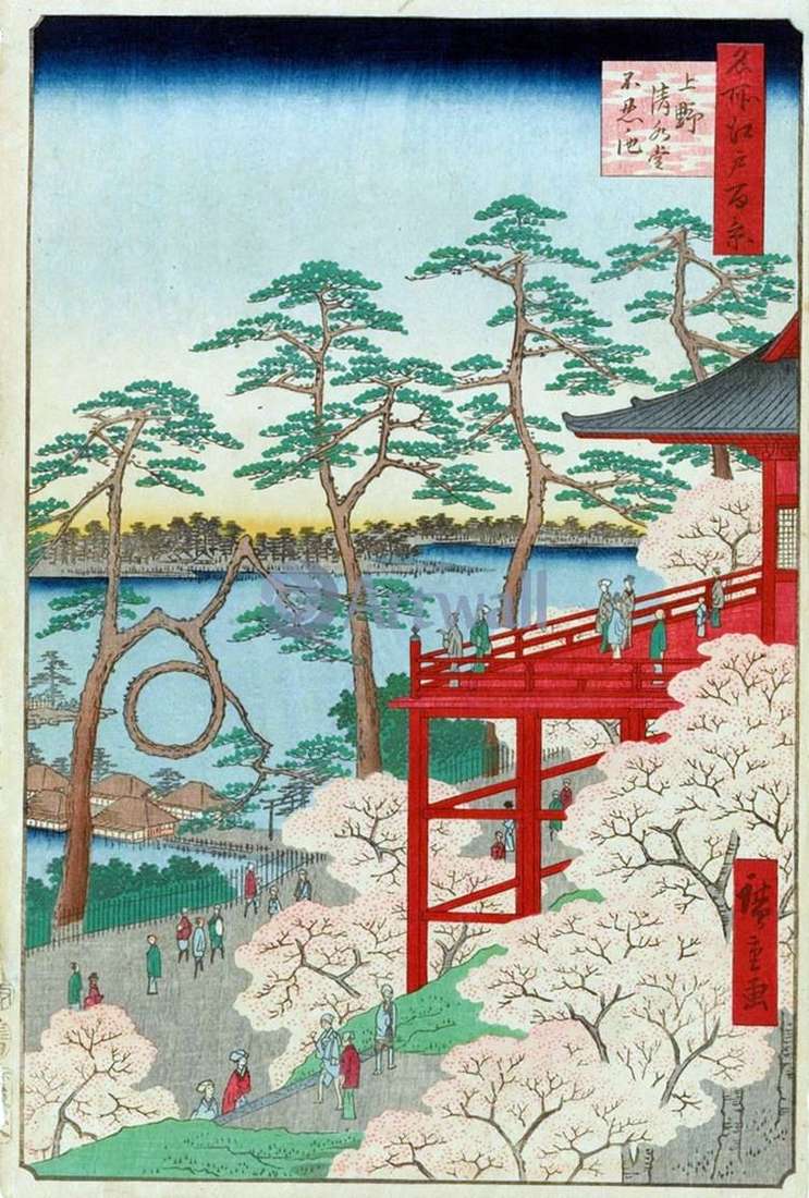 Описание картины Храм Киемидзудо и пруд Синобадзу но икэ в Уэно   Утагава Хиросигэ