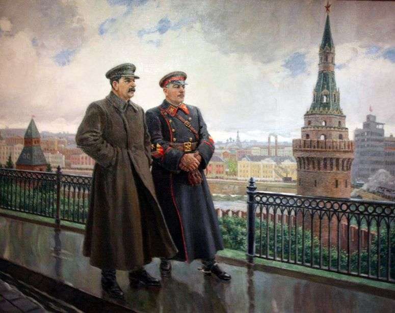 Описание картины И. В. Сталин и К. Е. Ворошилов в Кремле   Александр Герасимов