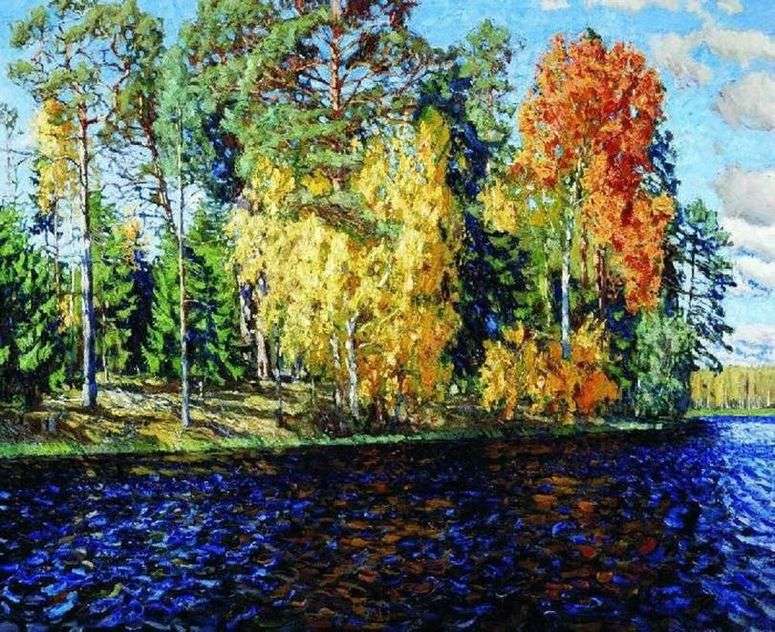 Описание картины «Лесное озеро. Золотая осень (Синяя вода)» — Станислав  Жуковский | Шедевры мировой живописи