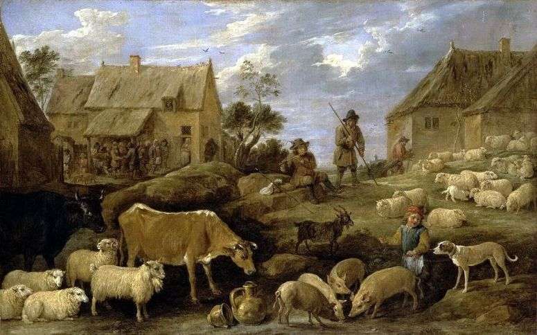 Описание картины Пейзаж с пастухом и стадом   Давид Тенирс