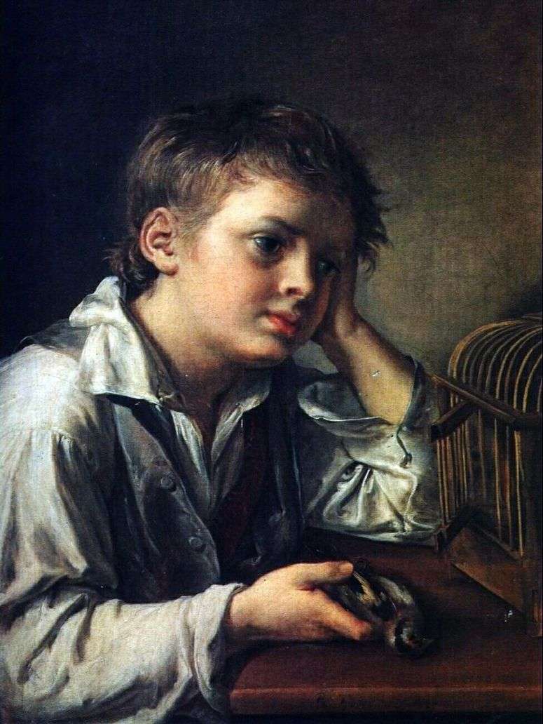 Описание картины Мальчик, тоскующий об умершей птичке   Василий Тропинин