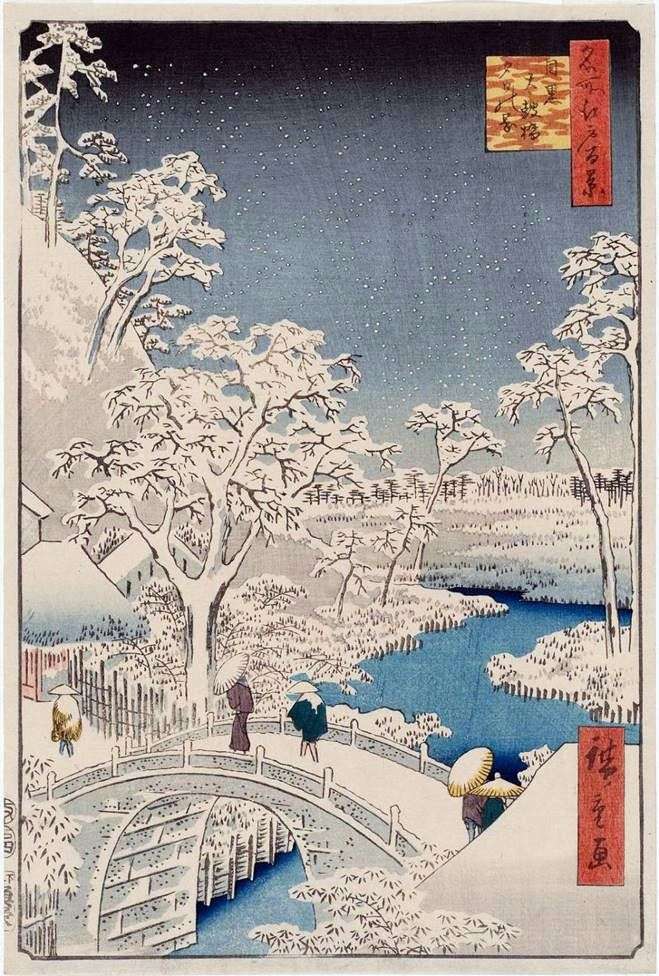 Описание картины Мост Тайкобаси и холм Юхиноока в Мэгуро   Андо Хиросигэ