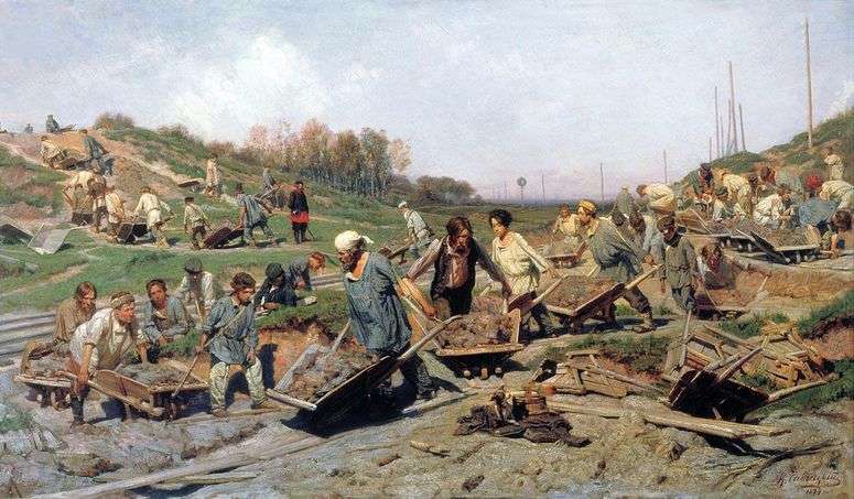 Описание картины Ремонтные работы, на железной дороге   Константин Савицкий