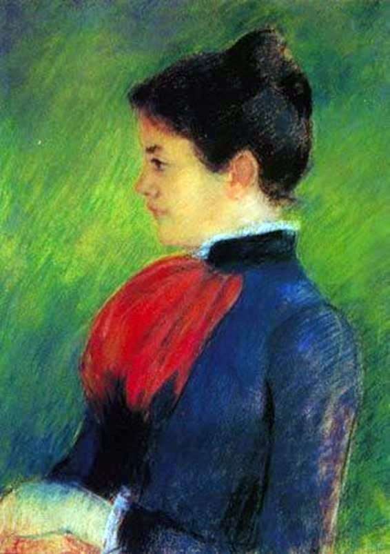 Описание картины Женщине в синей блузе с красным галстуком   Мэри Кассат