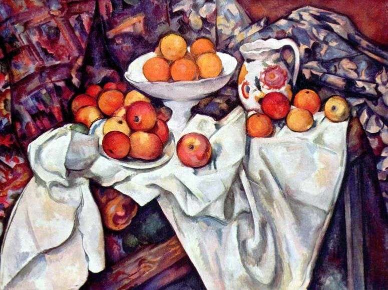 Описание картины Натюрморт с яблоками и апельсинами   Поль Сезанн