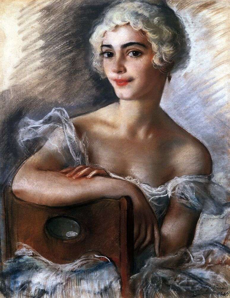 Описание картины Портрет Е. Н. Гейденрейх в белом парике   Зинаида Серебрякова