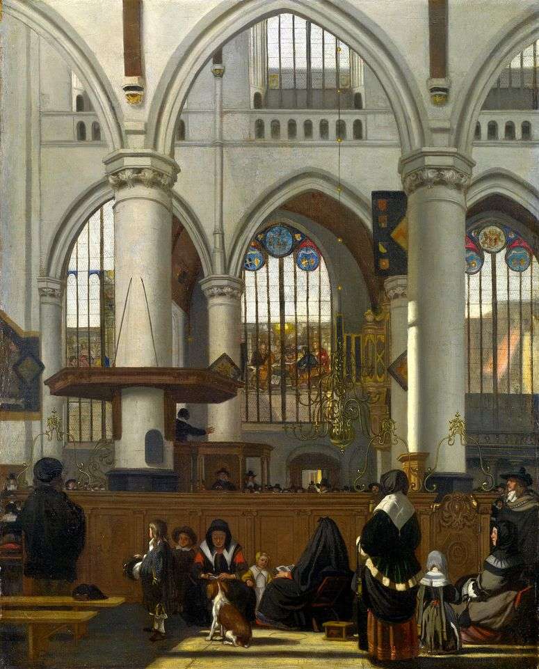 Описание картины Интерьер Старой церкви в Амстердаме во время службы   Эманюэл де Витте