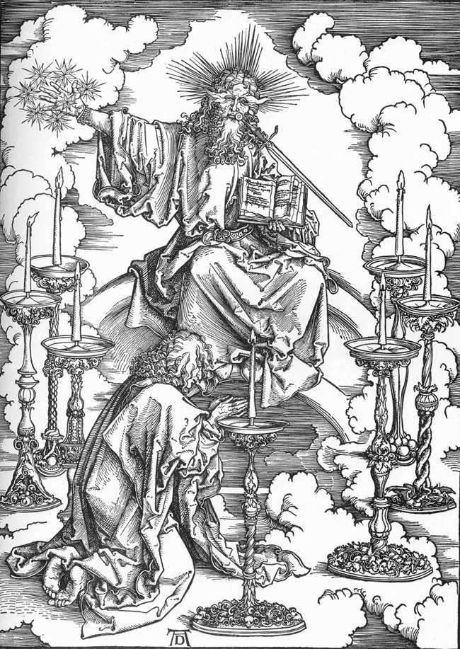 Описание картины Явление Иоанну Христа и сути семи церквей   Альбрехт Дюрер