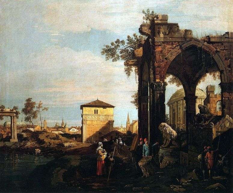 Описание картины Каприччо с руинами и воротами Портелло в Падуе   Антонио Каналетто