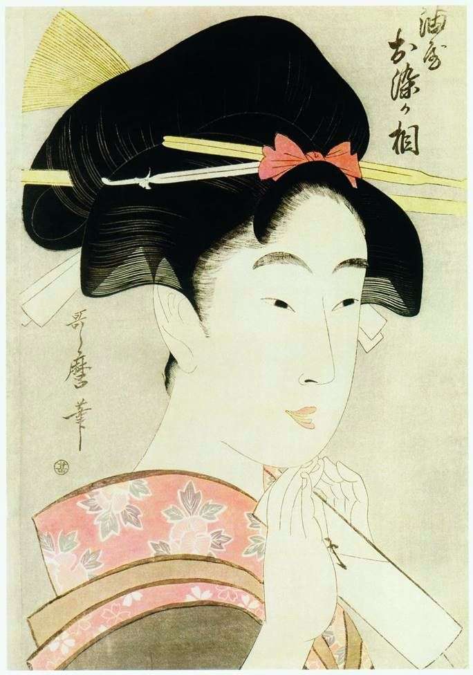 Описание картины Красавица Осомэ из дома Абура я   Китагава Утамаро