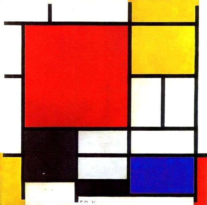 Описание картины Красный, желтый, синий и черный   Питер Корнелис Мондриан