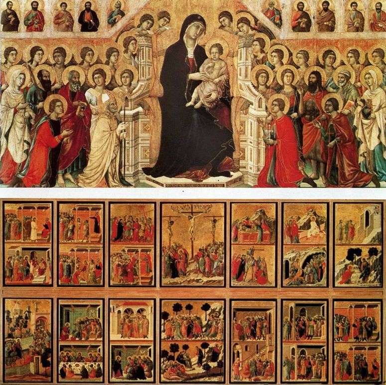 Описание картины Мадонна с ангелами и святыми (Маэста)   Дуччо ди Буонинсенья
