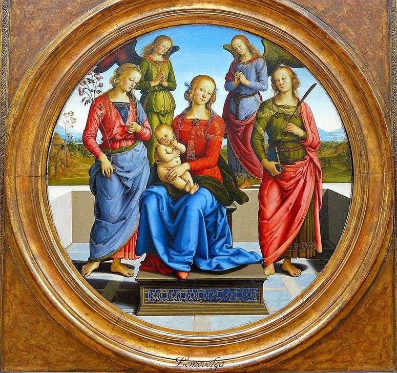 Описание картины Мадонна с Младенцем в окружении ангелов, св. Розы и св. Екатерины   Пьетро Перуджино