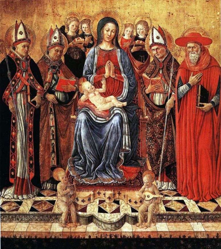Описание картины Мария с младенцем на троне в окружении святых Ювеналия, Сабина, Августина, Иеронима и шести ангелов   Джованни Боккати