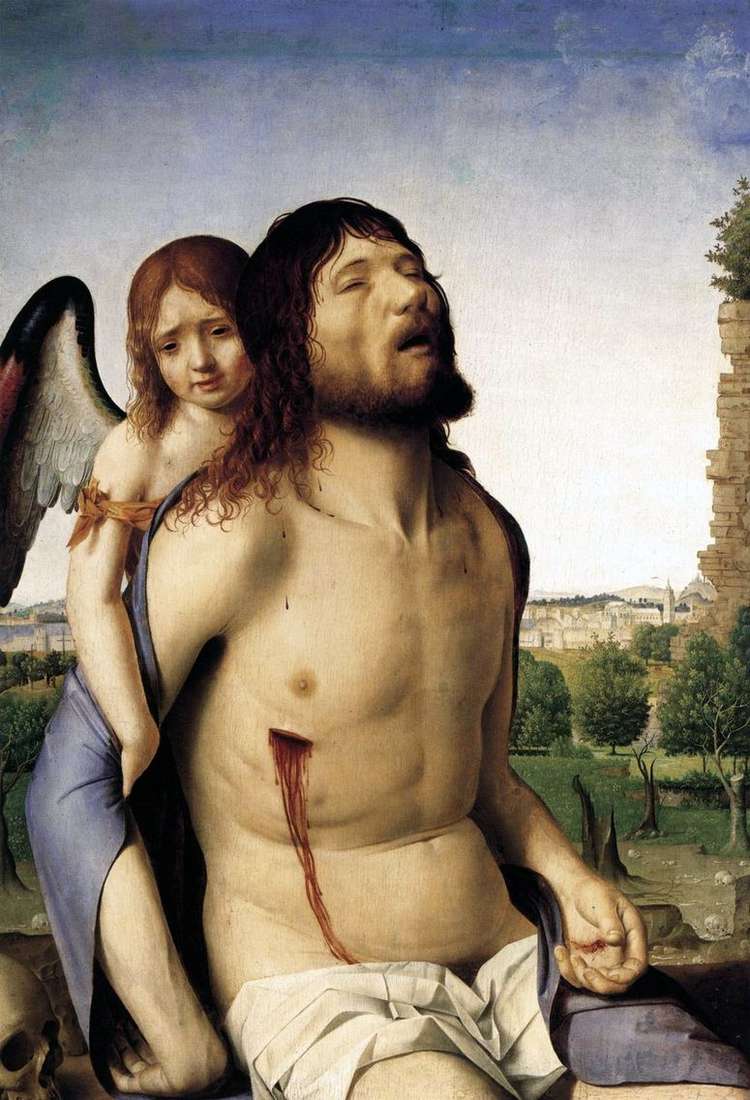 Описание картины Мертвый Христос, поддерживаемый ангелом   Антонелло да Мессина