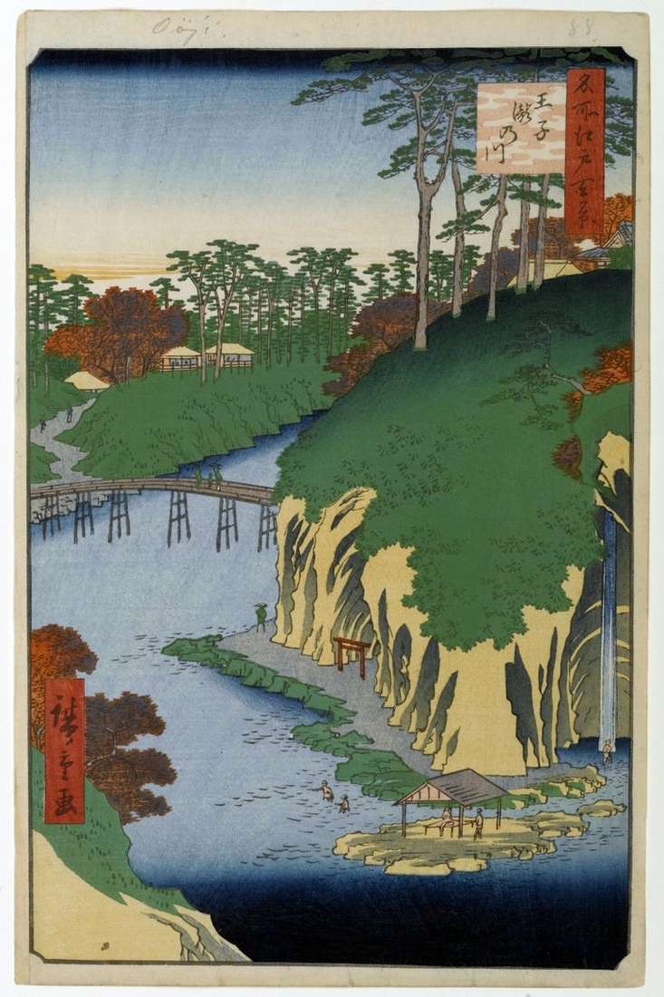 Описание картины Местность Такиногава в Одзи   Утагава Хиросигэ
