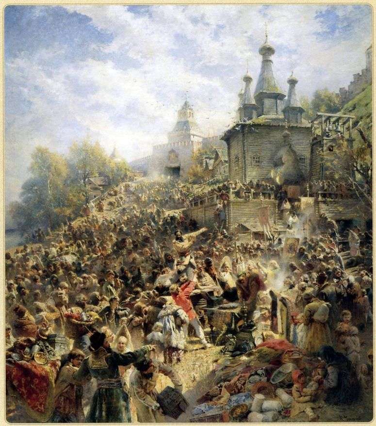 Описание картины Минин на площади Нижнего Новгорода, призывающий народ к пожертвованиям   Владимир Маковский