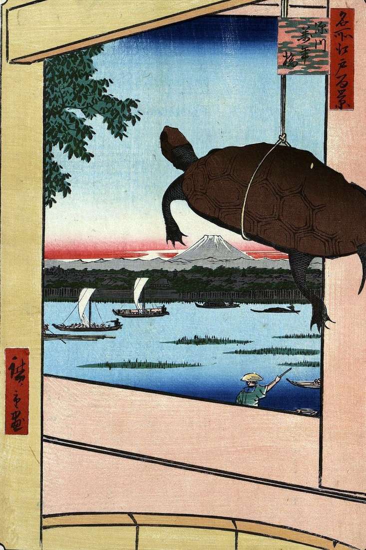 Описание картины Мост Маннэмбаси в Фукагава   Утагава Хиросигэ