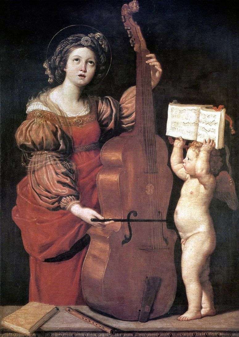 Описание картины Музицирующая св. Цецилия с ангелом   Доменикино