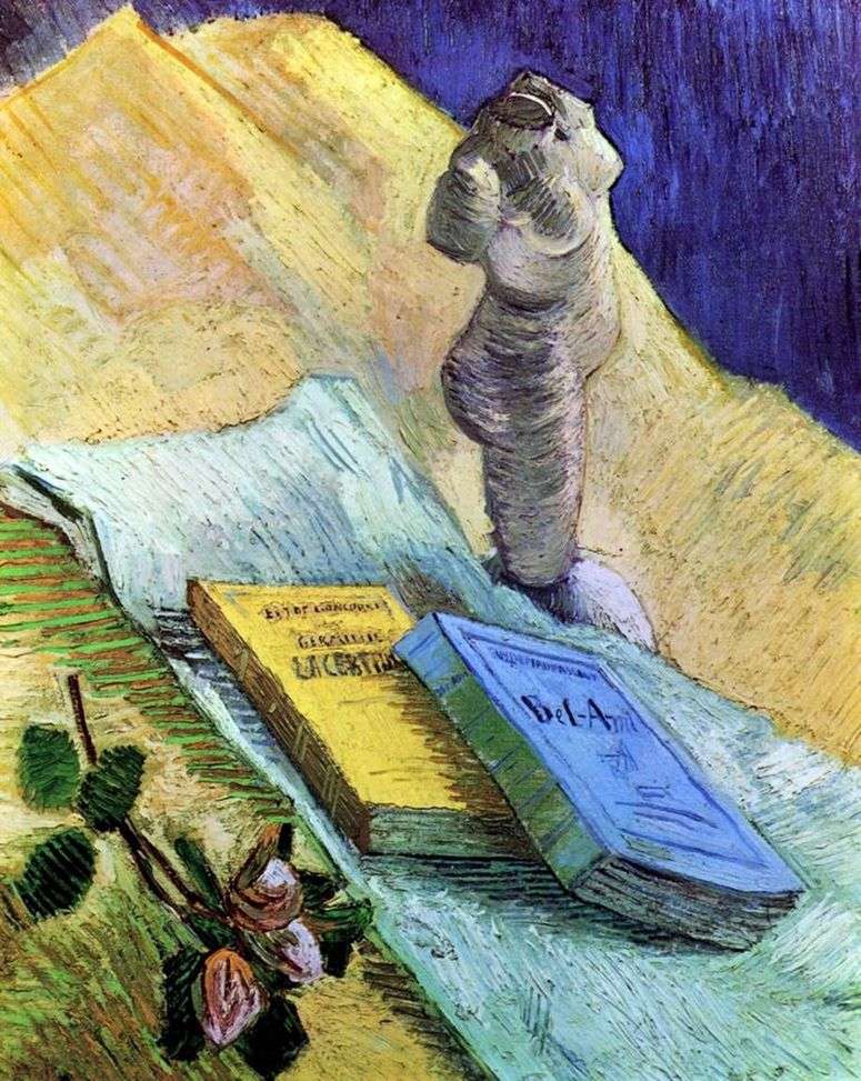 Описание картины Натюрморт с гипсовой статуэткой, розой и двумя романами   Винсент Ван Гог
