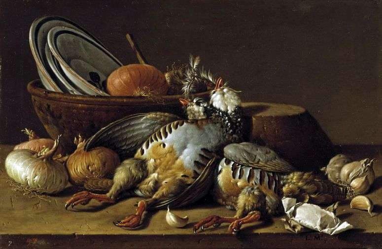 Описание картины Натюрморт с куропатками и посудой   Луис Мелендес