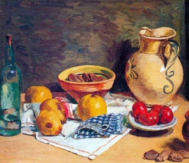 Картина Оплетенная ваза, сахарница и яблоки (1890-1893) Сезанн Поль