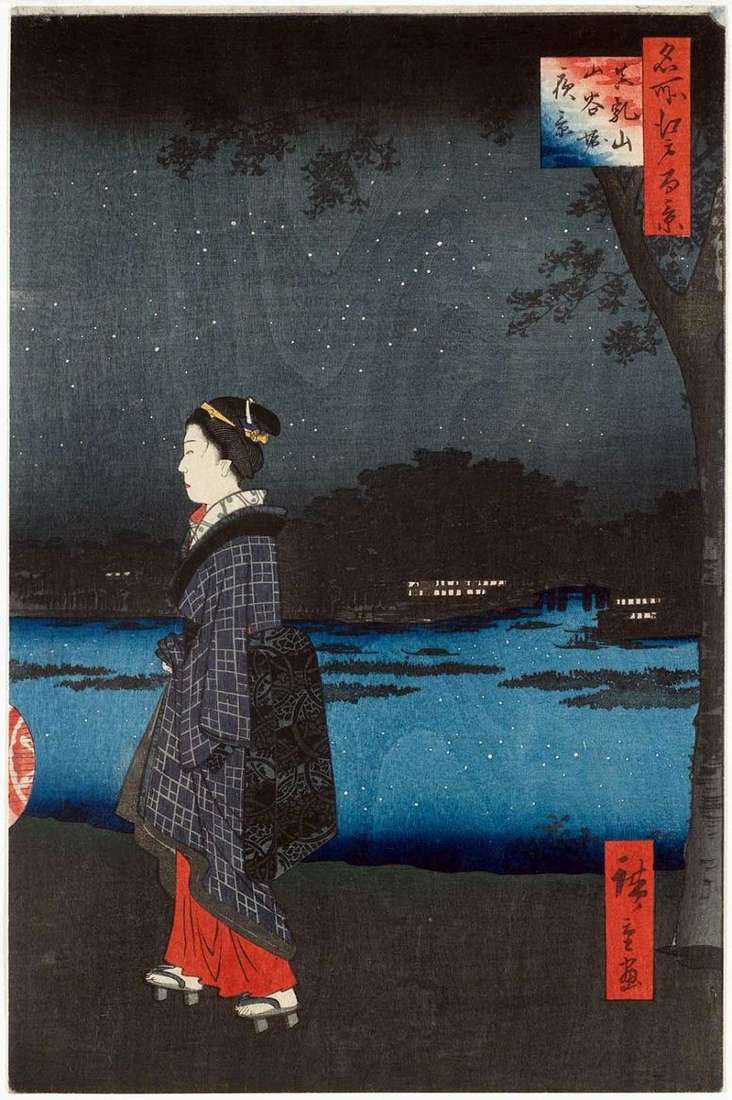Описание картины Ночной вид Мацутияма и канала Санъябори