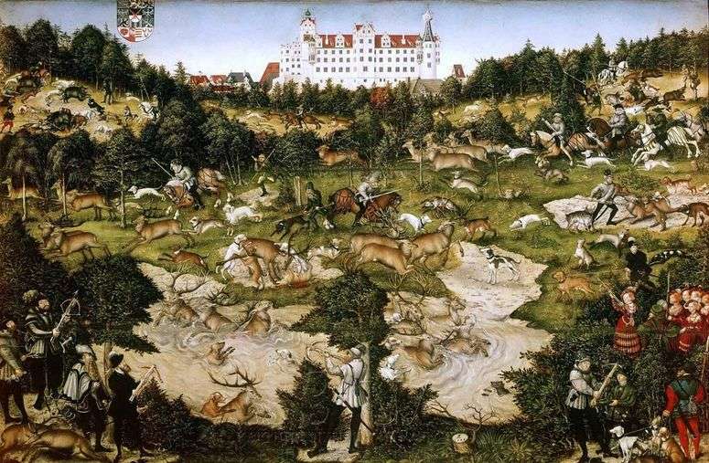 Описание картины Оленья охота короля Карла V близ замка Торгау   Лукас Кранах