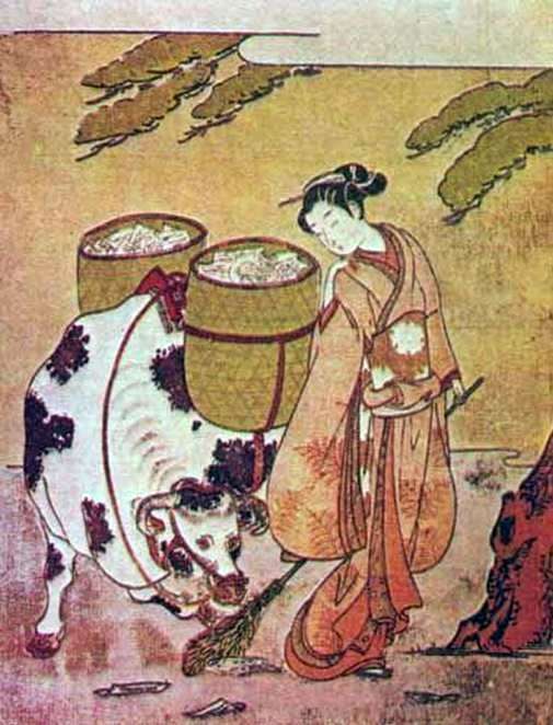 Описание картины Осэн с буйволом   Судзуки Харинобу