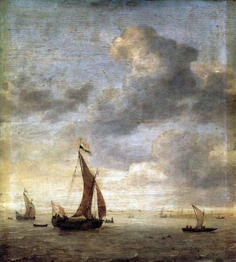 Описание картины Парусники на море в ветреный день   Ян Порселлис