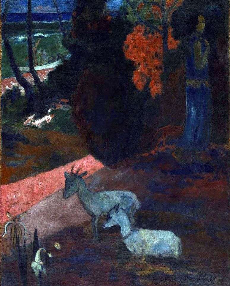 Описание картины Пейзаж с двумя козами   Поль Гоген