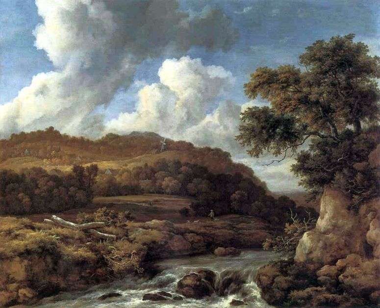 Описание картины Пейзаж с лесистыми холмами и ручьем   Якоб ван Рейсдал