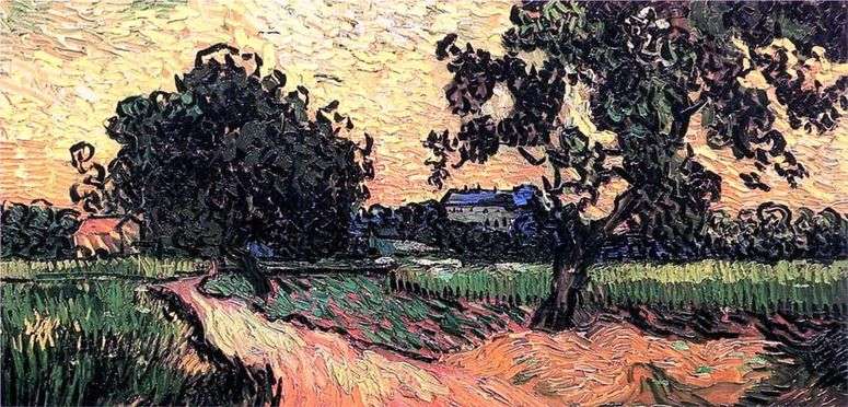 Описание картины Пейзаж с Шато Овер на закате   Винсент Ван Гог