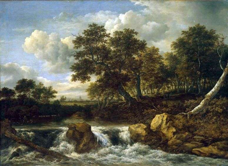 Описание картины Пейзаж с водопадом   Якоб ван Рейсдал